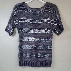 Chico's Navy and Silver Knit Top W/ Sequins. Size 0